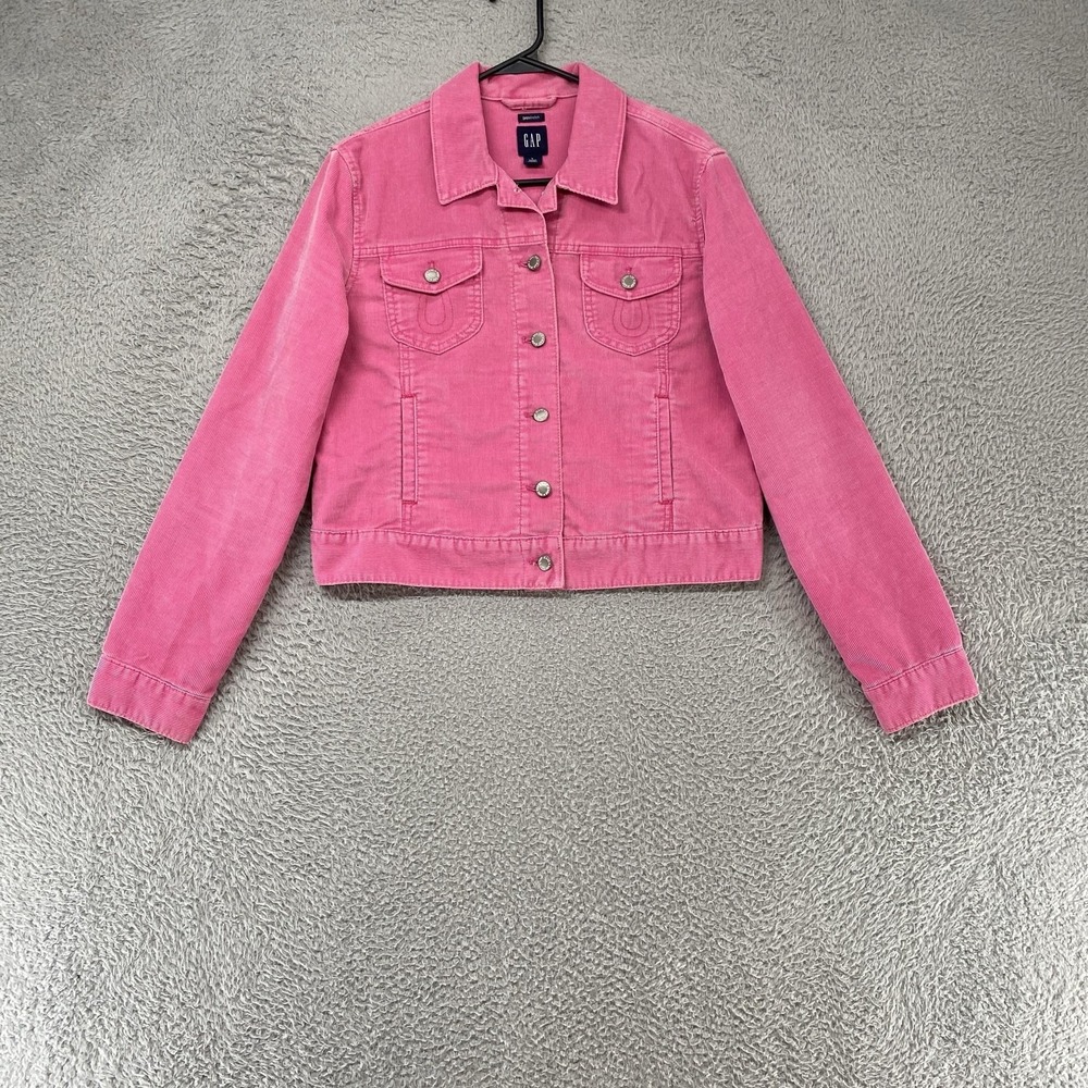 Gap Corduroy Jacket Womens Large Pink Cropped Stretch Trucker Layer Summer
